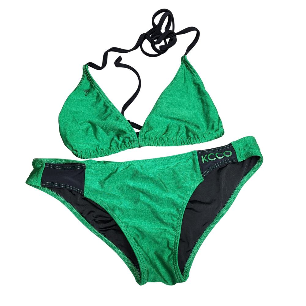 Chivette KCCO Green Black Bikini Set Size S Top Swim Bottoms Two Piece Beach